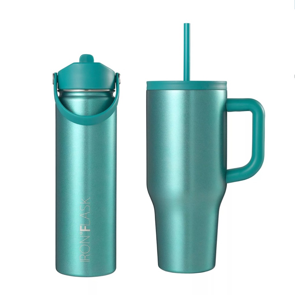 Iron Flask Stainless Steel Insulated Water Bottle 2 Pack, 22oz Wide Mouth & 32oz